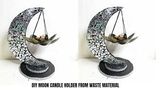 DIY MOON CANDLE HOLDER FROM WASTE SPOONCARDBOARDOLD DVD BEST OUT WASTE CANDLE HOLDER [upl. by Armond]