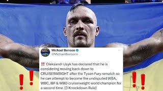 BREAKING NEWS ❗🚨 OLEKSANDR USYK HAS DECLARED THAT HE IS CONSIDERING GOING BACK TO CRUISERWEIGHT ❗🚨 [upl. by Aicirtap]