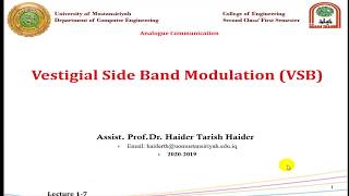 Lecture 7 Vestigial Side Band Modulation VSB [upl. by Adis526]