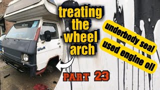 Used Engine Oil and Waxoyl Underbody Seal  rust proofing the Mitsubishi L300 motorhome [upl. by Nollat122]