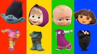 Wrong Heads Boss Baby Dora Dreamworks Trolls Masha Learn Colors amp Finger Family Nursery By IBaby [upl. by Eiderf925]