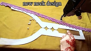 New neck design 2024 cutting and stitching  beautiful lace with mooti very easy [upl. by Genny747]