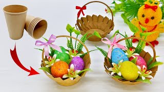 🐤КОРЗИНКА из бумажного стаканчика ПАСХАЛЬНЫЕ ПОДЕЛКИ за пару минут Easter Basket DIY [upl. by Rotceh]