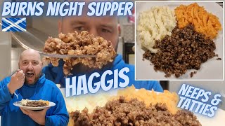 BURNS NIGHT SUPPER  HAGGIS NEEPS AND TATTIES  First Time Tasting Haggis  SCOTTISH FOOD REVIEW [upl. by Yecart]