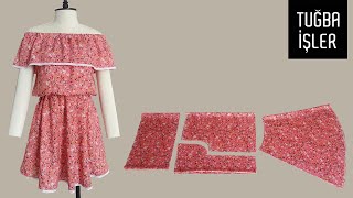 Very Easy Bardot Dress Cutting and Sewing  Tuğba İşler [upl. by Iad]