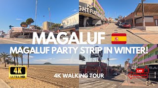 Mallorca 🇪🇸 Magaluf Party Strip amp Beach in the Winter 4K Walking Tour 🏖️🥳 [upl. by Eelannej948]