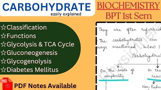 Carbohydrates  Biochemistry BPT 1st Year  Glycolysis  TCA Cycle  With Notes [upl. by Teodoro979]