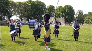 Huntly Pipe Band playing Crags of Tumbledown during 2023 Oldmeldrum Highland Games in Aberdeenshire [upl. by Ennagrom]