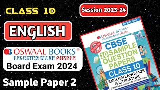 Class 10 Oswaal English Sample Paper –2 Solution 2024 🔥Class 10 Board Exam 202324 🔥 CBSE [upl. by Nennahs]