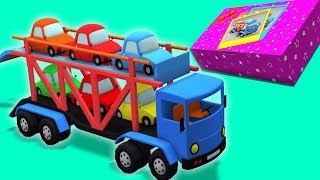 bil luftfartsselskab lastbil for børn  legetøj unboxing videoer  Car Carrier Truck  Kids Tv Dansk [upl. by Abehs]