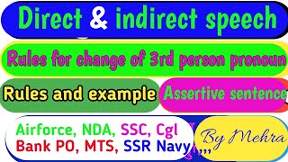 🔥 Lecture 7🔥Direct and indirect speech 🩸 rules for change of 3rd person pronoun 🩸 by Mehra sir 👍 [upl. by Nona919]