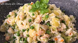 PRIMO PIATTO COMPLETO DA GUSTARE FREDDO FUORI CASA BASMATI CON PATATE SALMONE ZUCCHINE PISELLI [upl. by Anilet843]