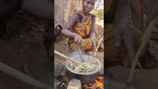 African tribe Women eating her favourite food hadzabetribe africa food africanfoods [upl. by Millan379]