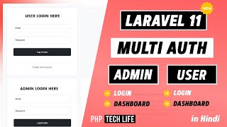 Laravel 11 Multiple Authentication  User amp Admin  Multi Guard Authentication  PHP Tech Life Hindi [upl. by Groveman]