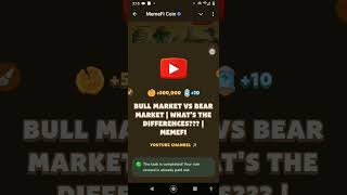 Bull Market VS Bear Market  Whats The Differences  Memefi Youtube Video Code 7 September [upl. by Iran]