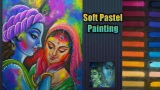 Holi drawingSoft Pastel drawingHow to draw Radha Krishna Indian radha krishna paintingDol utsav [upl. by Gratt]