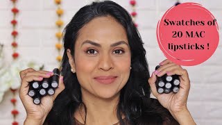 Swatching 20 MAC Lipsticks On Medium Tan Skin In Under 4 Minutes  Shalini Srivastava [upl. by Accebor392]