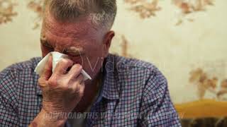 A cold elderly man scribbles snot into a handkerchief and wipes his nose [upl. by Risa]