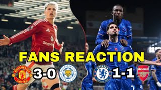 CHELSEA 11 ARSENAL CHELSEA FANS REACTION MANCHESTER UNITED 30 LEICESTER MAN UNITED FANS REACTION [upl. by Kraus]