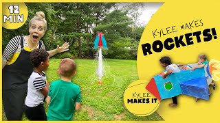 Kylee Makes Rockets  DIY Cardboard Rocketship Bottle Rocket Launch amp The Kennedy Space Center [upl. by Cinom474]