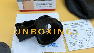 Unboxing APEXEL 2 in 1 Mobile Phone Lens 045x Super Wide Angle 125x Macro HD Camera Lens ASMR [upl. by Collar]