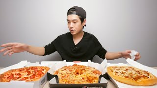 Pizza Hut Papa Johns and Dominos Pizza Mukbang [upl. by Wolsniw]