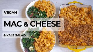 CREAMY VEGAN MAC amp CHEESE AND KALE SALAD easy Thanksgiving meal idea [upl. by Dewhirst]