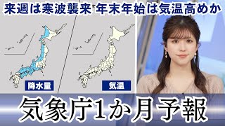 【気象庁1か月予報】来週は寒波襲来 年末年始は気温高めか [upl. by Kasevich]