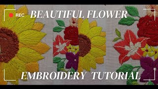 Beautiful flowers hand embroidery tutorial [upl. by Courtund341]