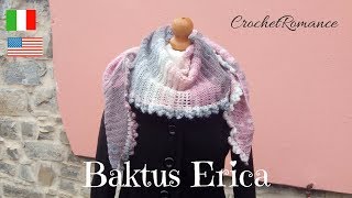 Erica  Sciarpa Baktus con bordo fiore a uncinetto  crochet baktus scarf with english subtitles [upl. by Dalpe]