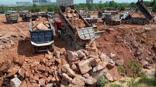 The Greatest Huge Land Filling Using Mountain Rock amp Soil Leveling Bulldozer Komatsu D65E D61PX [upl. by Ennyl]