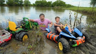 Using tractors to throw HUGE rock into water  Tractors for kids [upl. by Curkell]