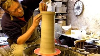 How to Make  Throw a Tall Pottery Cylinder on the Wheel [upl. by Imefulo]