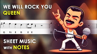 We Will Rock You  Sheet Music with Easy Notes for Recorder Violin Beginners Tutorial  Queen [upl. by Nuahsak99]