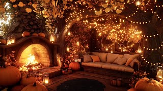 Cozy Autumn Porch Ambience  Cozy Fireplace Sounds  Halloween Ambience for Relaxing amp Sleep amp Focus [upl. by Atena979]