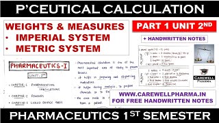 Pharmaceutical Calculations  Imperial And Metric System  Part 1 Unit 2  Pharmaceutics 1 Semester [upl. by Ahseek2]