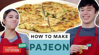 How to Make Pajeon Korean Scallion Pancakes  Americas Test Kitchen Kids [upl. by Nilyram]