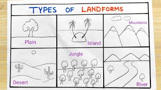 How to sketch Different type of Landform  Landforms type on earth  Landforms type school project [upl. by Ennairak226]