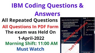 Important Coding Questions  IBM Important Questions  On 1April2022 [upl. by Collins]