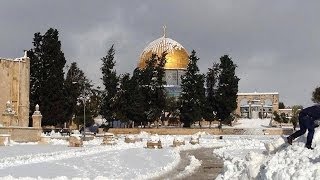 Rare snow storm blankets The dome of the rock Jerusalem Palestine [upl. by Nyvek]