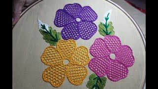 Hand Embroidery Designs  Net stitch design for cushion cover  Stitch and Flower157 [upl. by Burkley]