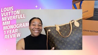 Louis Vuitton Neverfull MM Monogram  1 Year Review [upl. by Wolf358]