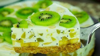 Torta allo yogurt con kiwi e banane senza cottura e con poche calorie  SaporitoTV [upl. by Akemit]