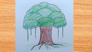 How To Draw A Banyan Tree step by step [upl. by Consolata388]