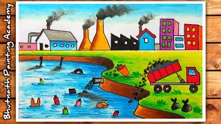 water pollution drawing competitionstop environment pollution project painting [upl. by Ayotyal]