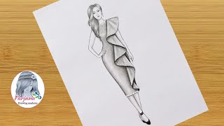 Pencil sketch of a girl with Fashion Dress  step by step  How to draw Fashion Girl [upl. by Zebedee]