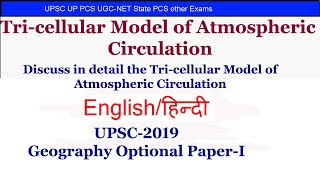 Tri cellular Model of Atmospheric Circulation UPSC geography optional paper 1 2019 [upl. by Emmit]