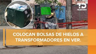 Para no quedarse sin luz vecinos enfrían transformador con bolsas de hielo en Veracruz [upl. by Renate]