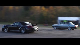 Porsche 991 Turbo S Convertible vs BMW 325iX E30 Turbo Sedan by Nisse Järnet [upl. by Anitap338]