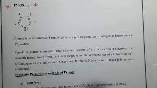 PYRROLE  Synthesis Reactions and Medicinal uses [upl. by Aivun]